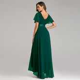 Hand-Folded Large V-neck Dress Chiffon Elastic Banquet Bridesmaid Evening Dress for